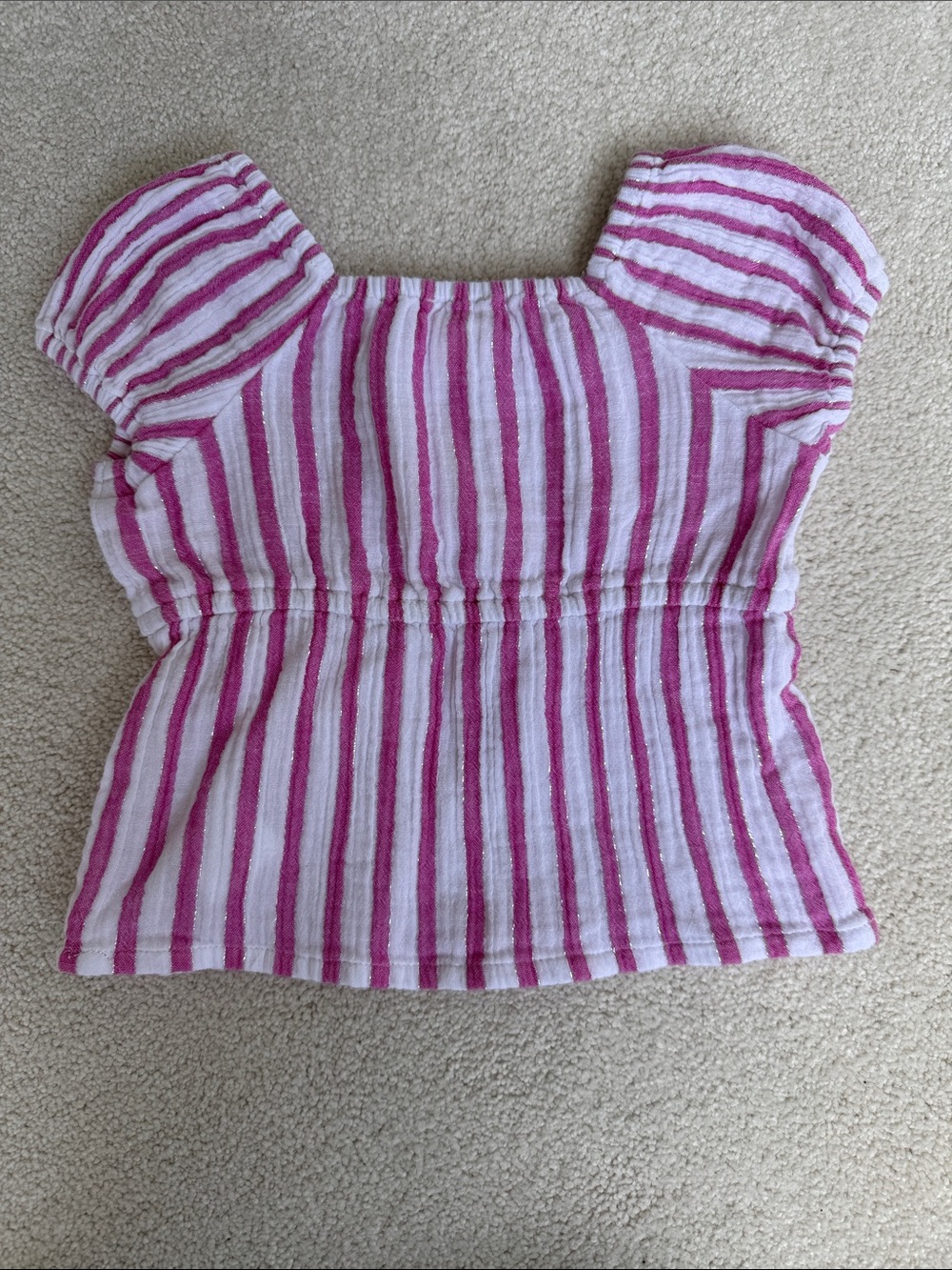 Crewcuts Pink & White Striped Puff-Sleeve Top